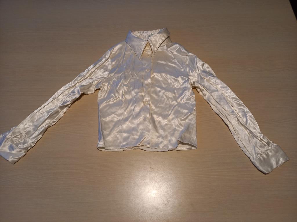 Witte 'zijden' bloes, maat 134, Gebruikt, Meisje, Overhemd of Blouse, Ophalen of Verzenden