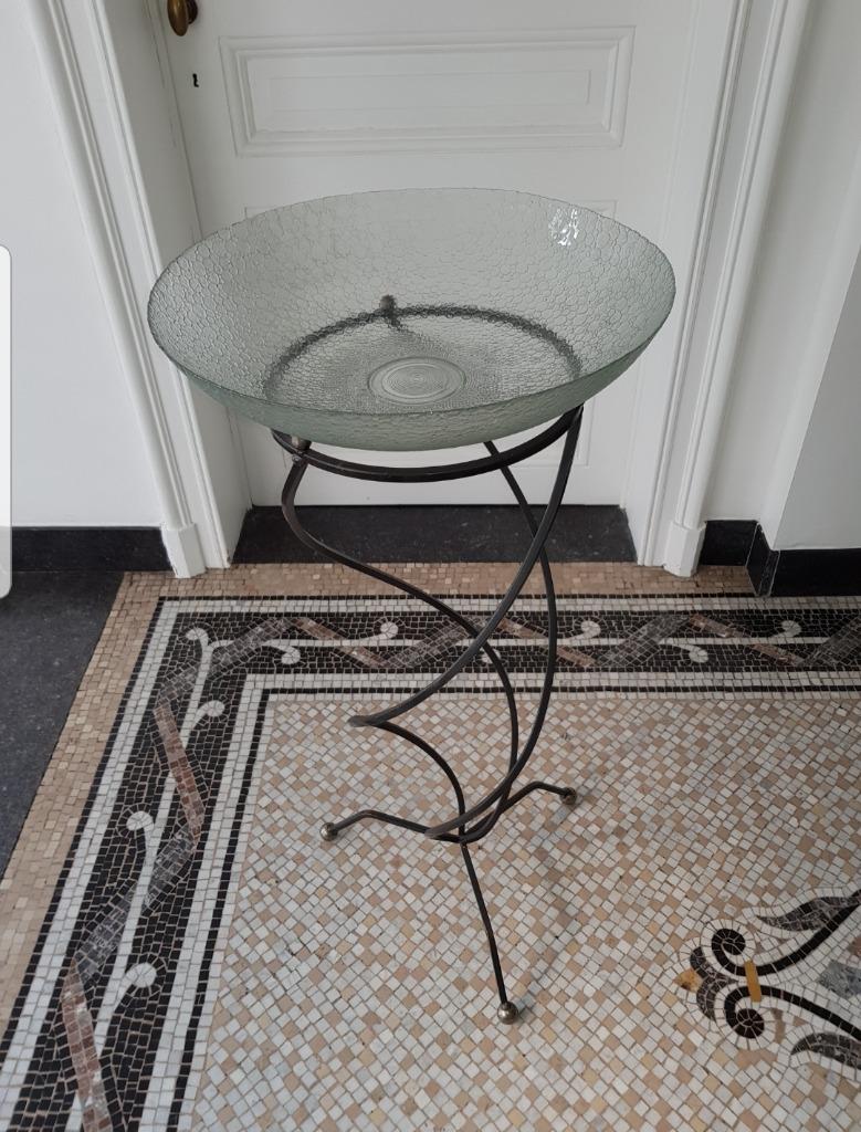 Support 105 cm avec bol en verre 48 cm, Rond, Verre, Enlèvement, Utilisé