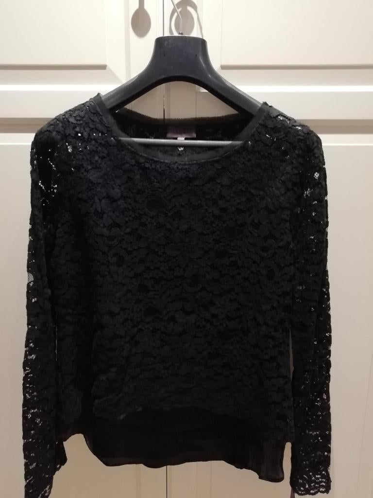 Geklede exclusieve blouse, dure merk Hale Bob, NIEUW, etiket, Neuf, Taille 38/40 (M), Enlèvement ou Envoi, Noir