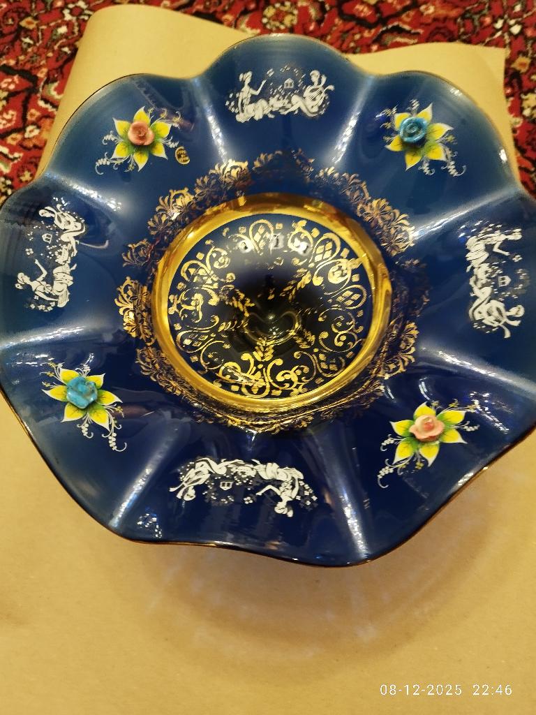 Fruitschaal Venetiaans glaswerk en goud decoratie, Ophalen