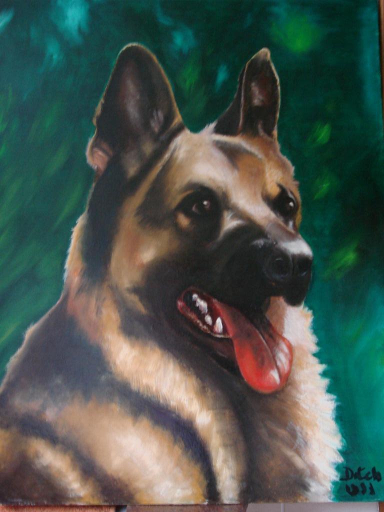 schilderij: herdershond levensecht, Ophalen