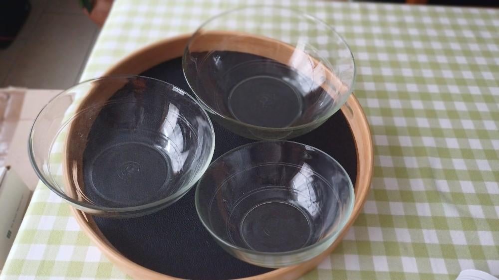 3 slakommen, Ophalen of Verzenden, Gebruikt, Glas, Kom(men)