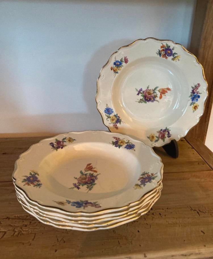 Set van 6 diepe borden Boch Fleur De Saxe, Antiquités & Art, Enlèvement ou Envoi