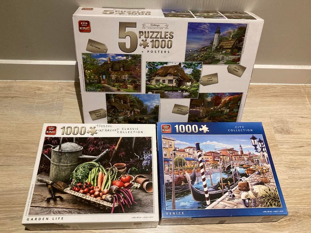 Pakket 7 puzzels King 1000 stukjes, Ophalen, 500 t/m 1500 stukjes, Zo goed als nieuw, Legpuzzel