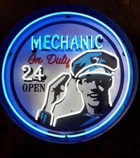 Mechanic on Duty neon en veel andere USA decoratie neons, Verzamelen, Merken en Reclamevoorwerpen, Nieuw, Lichtbak of (neon) lamp