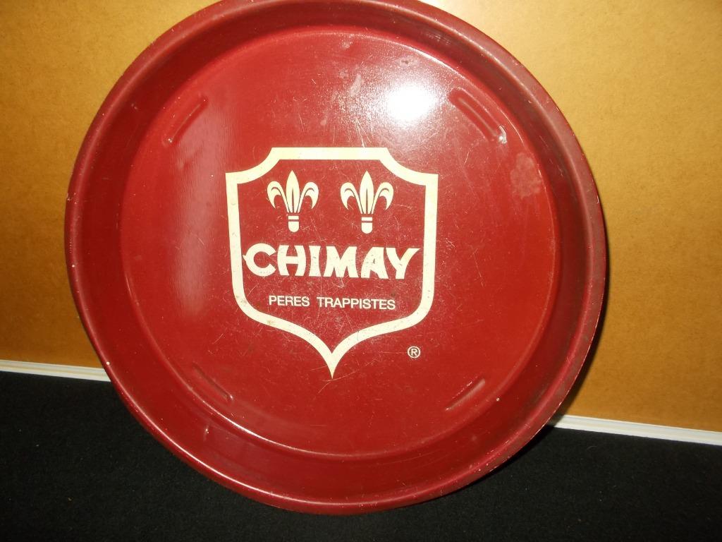 Trappist CHIMAY - Oude bordeau opdienplateau in metaal-90's, Ophalen of Verzenden, Gebruikt, Reclamebord, Plaat of Schild, Overige merken