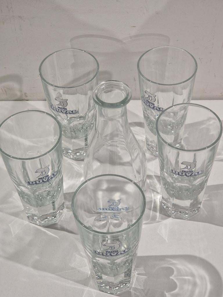 5 duval glazen en bijhorende iconische karaf 25 cl , ricard, Verzamelen, Ophalen of Verzenden, Zo goed als nieuw