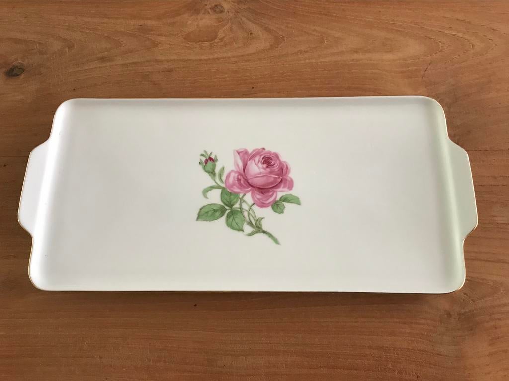 Schaal schotel rechthoekig wit met roze roos gemerkt, Antiek en Kunst, Ophalen of Verzenden