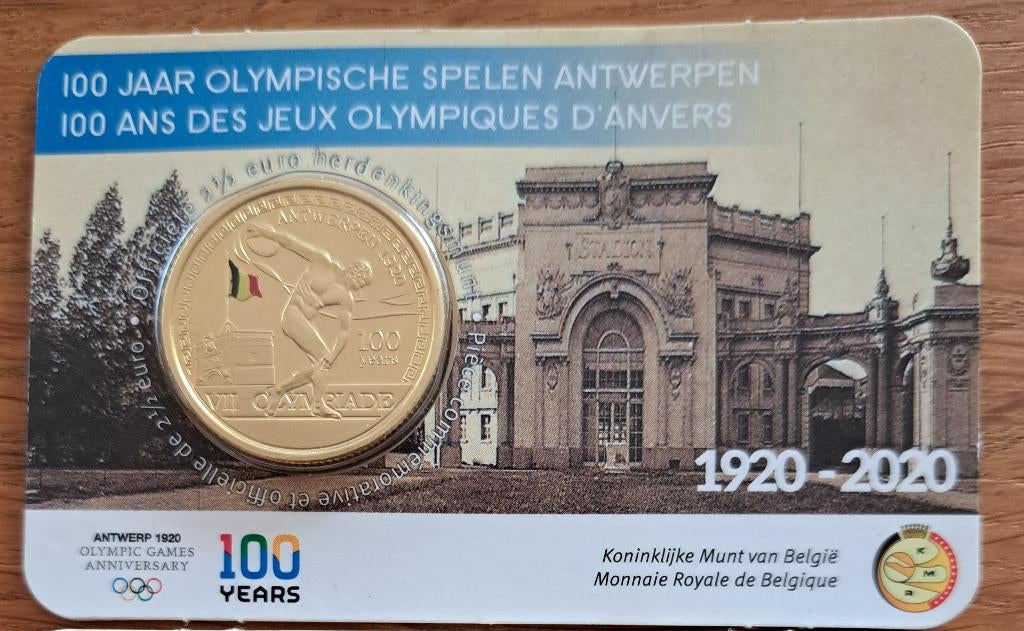 Coincard 2 1/2 euros - 100 ans des jeux olympiques d'Anvers, Enlèvement ou Envoi, Belgique, 2 euros, Série