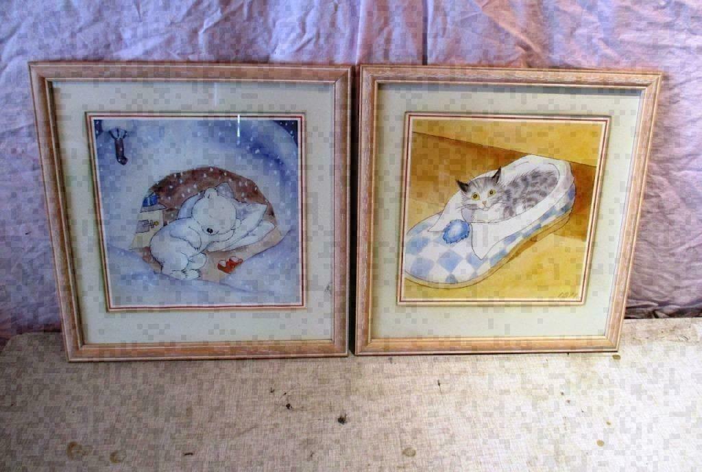 2 Belles Affiches Vintage pour Enfants 'Chat et Ours' - 37x3, Enlèvement ou Envoi, Comme neuf, Décoration murale