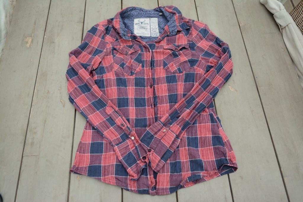Marine bordeaux geruit overhemd BWNY Jeans katoen M/38, Maat 38/40 (M), BWNY, Verzenden, Gedragen
