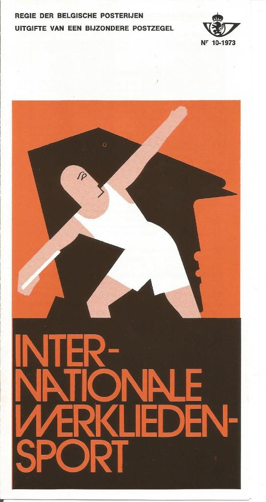 FDC 10/1973 Brussel 12-05-73 Intern.Arbeid.sport 4,50Fr (NL), Postzegels en Munten, Met stempel, Ophalen of Verzenden, Gestempeld