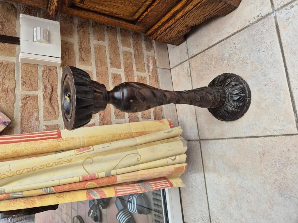 Antieke houten kaarshouder/ staande asbak, Antiek en Kunst, Ophalen