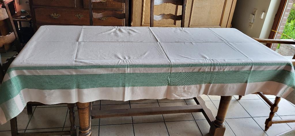 ancienne nappe beige et vert, Enlèvement ou Envoi, Utilisé, Rectangle, Intérieur