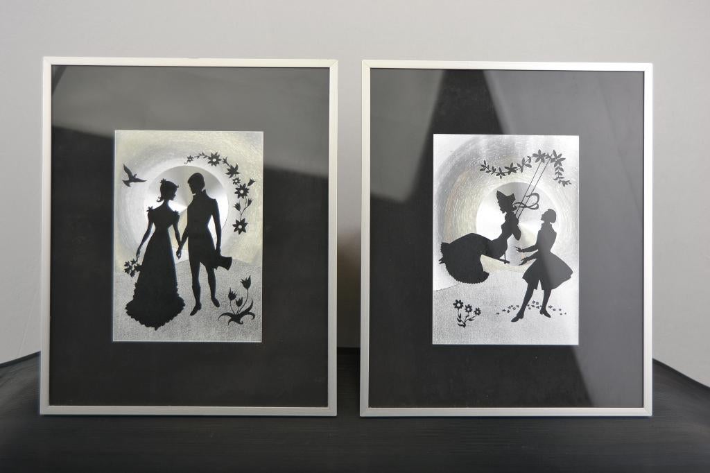 Set van 2 Retro zilverkleurige Silhouette Wanddecoratie, Ophalen of Verzenden, Huis en Inrichting