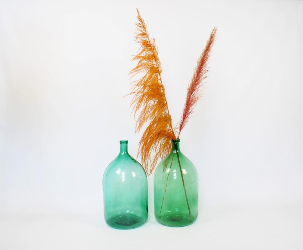 ancienne bouteille cylindrique verte, dame jeanne, Verre, Utilisé, 50 à 75 cm, Vert