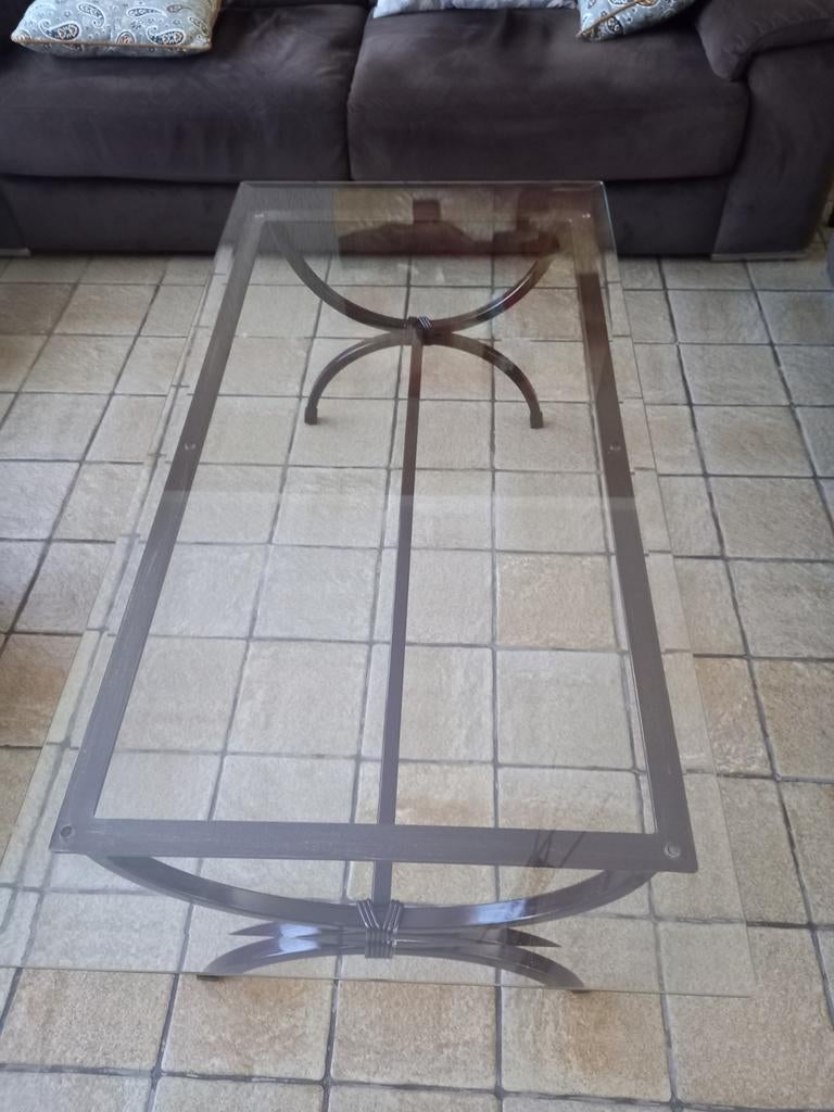 2 tables  de  salon  vendu ensemble ou séparé verre etmetal, Enlèvement ou Envoi, Comme neuf
