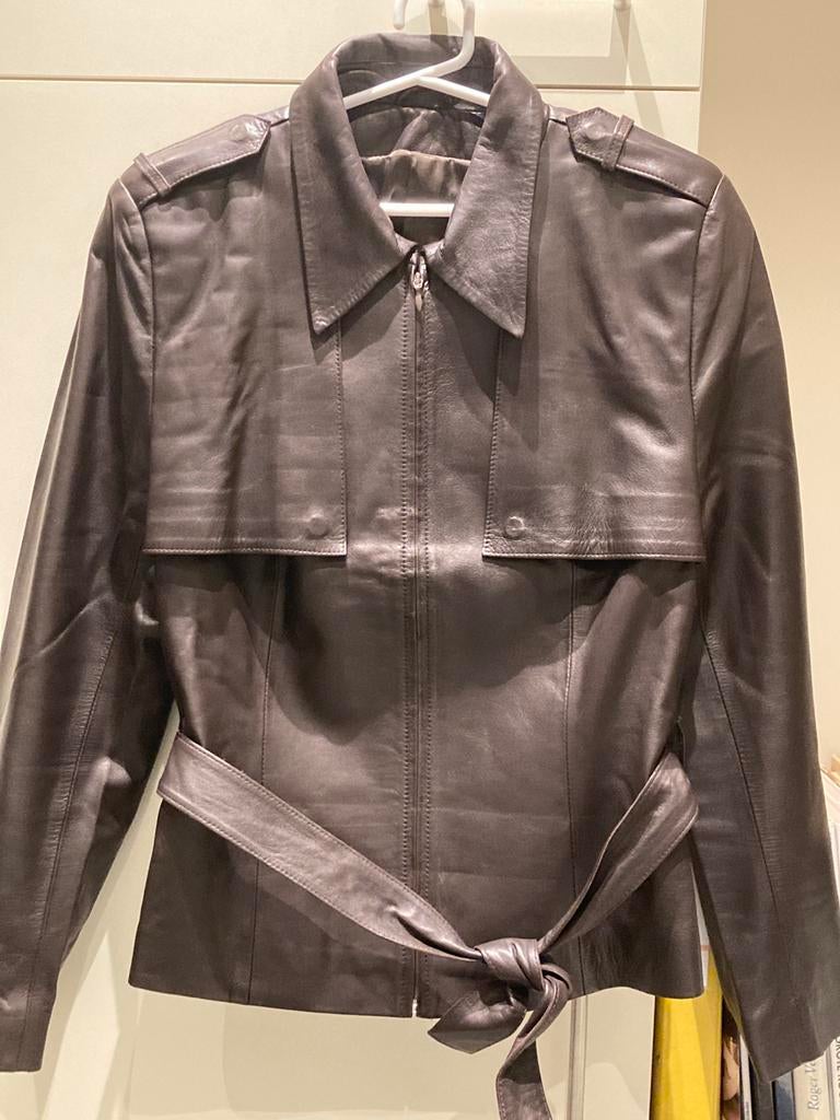 Lamon-Nuytens prachtige korte trenchcoat in leder, Kleding | Dames, Ophalen, Bruin, Lamon-Nuytens, Maat 42/44 (L)