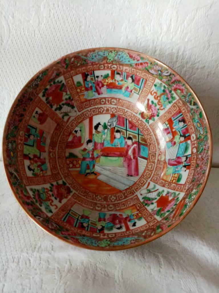 Bol chinois porcelaine Cantonaise/punch bowl/1860/80 (25/9cm, Antiquités & Art, Enlèvement ou Envoi