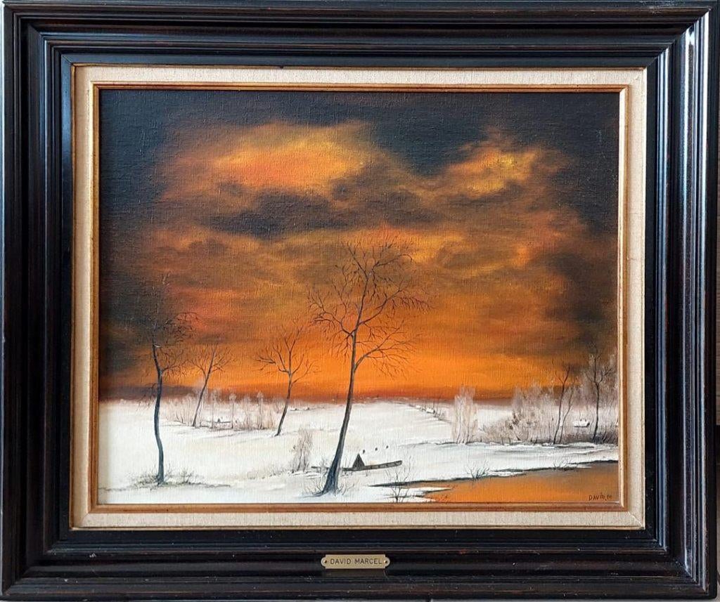 Schilderij David Marcel Landelijk winterlandschap, Antiek en Kunst, Kunst | Schilderijen | Klassiek, Ophalen of Verzenden