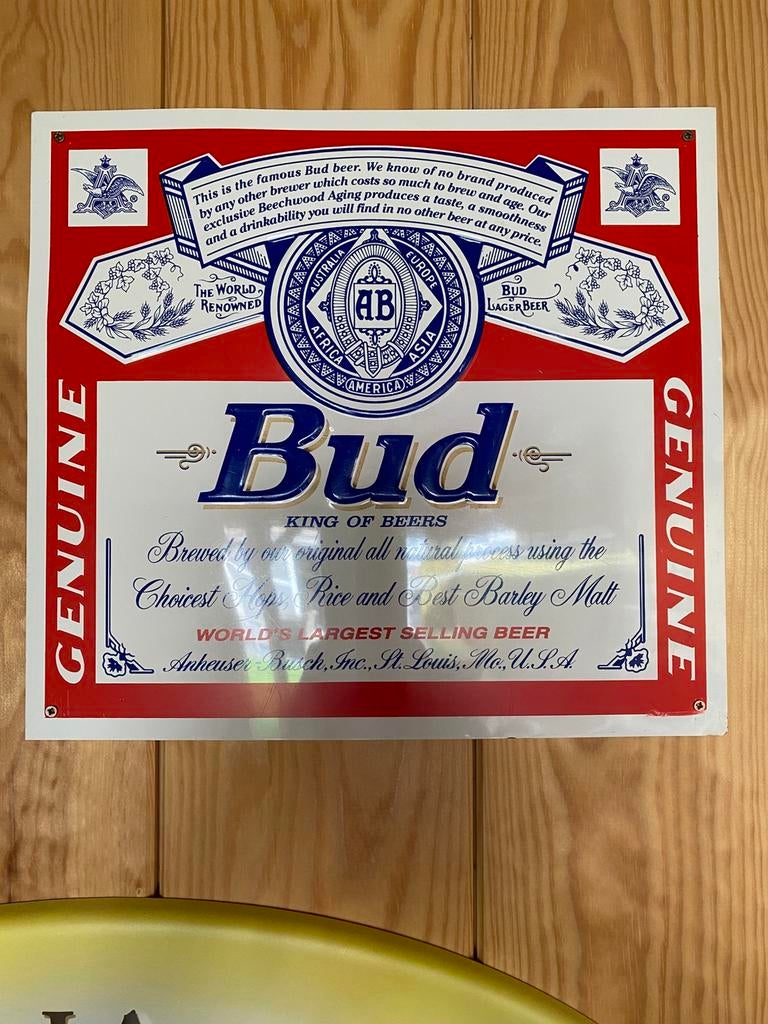 Reclamebord Bud, Verzamelen, Ophalen of Verzenden, Gebruikt, Reclamebord, Plaat of Schild