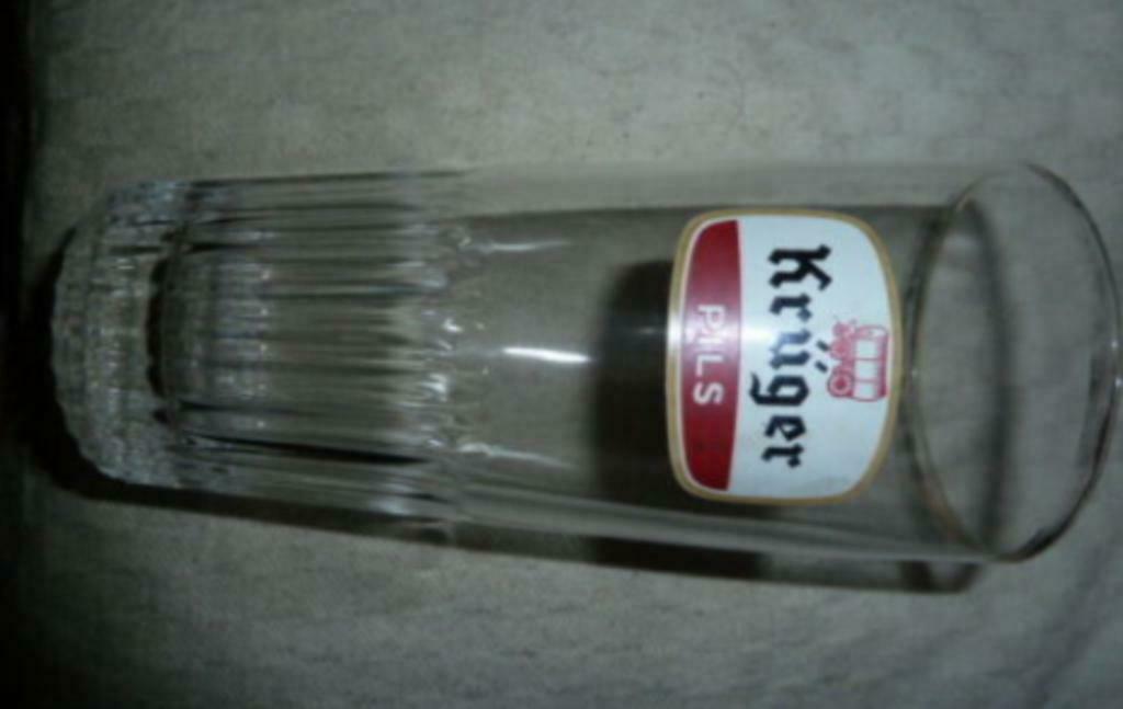 #L bier glas KRÜGER PILS " ribbelglas " Brij. Kruger - Eeklo, Ophalen of Verzenden, Gebruikt, Bierglas