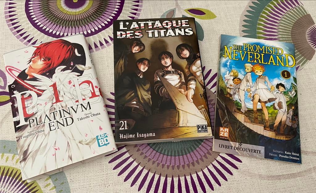 Mangas lot l’attaque des titans + Platinum End + découverte, Livres, Enlèvement ou Envoi