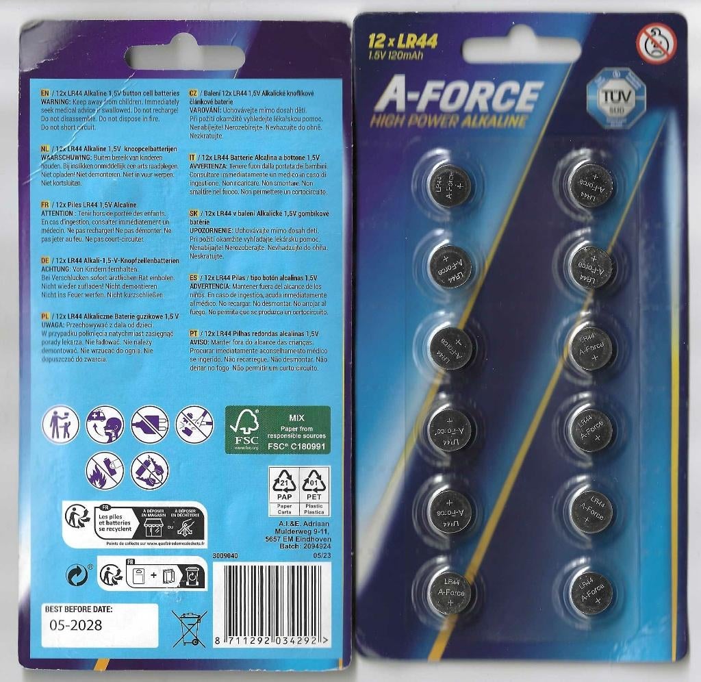A-Force LR44 High Power Alkaline knoopcelbatterijen 12 stuks, Hobby en Vrije tijd, Elektronica-componenten, Nieuw, Ophalen of Verzenden