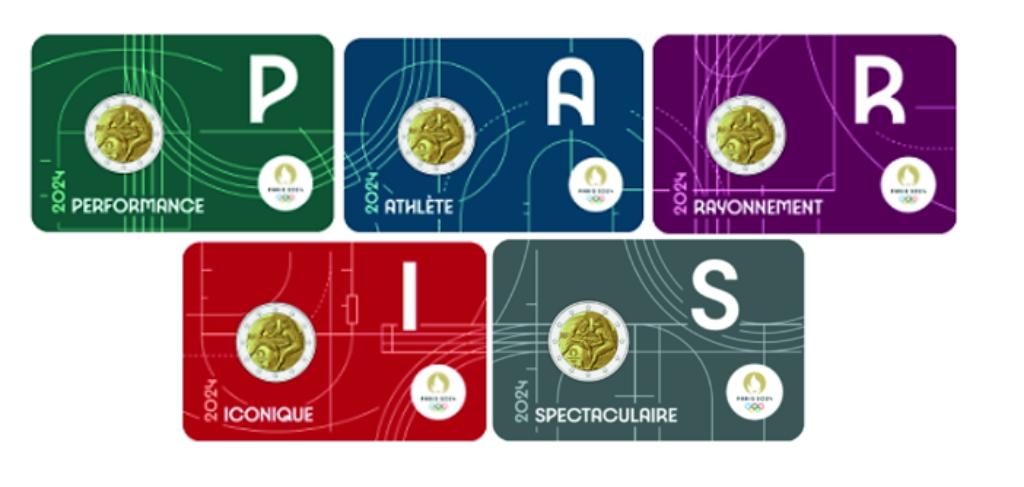 5x 2 euro Frankrijk 2024 Olympische Spelen Parijs '24, Ophalen of Verzenden, Frankrijk, 2 euro