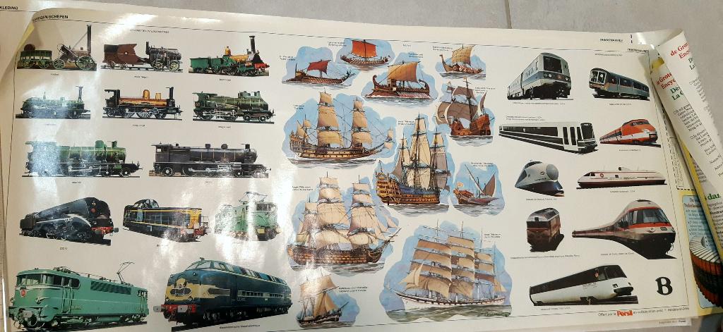 poster treinen & schepen - Larousse schip boot locomotief, Verzamelen, Ophalen of Verzenden, Nieuw, Trein, Kaart of Prent