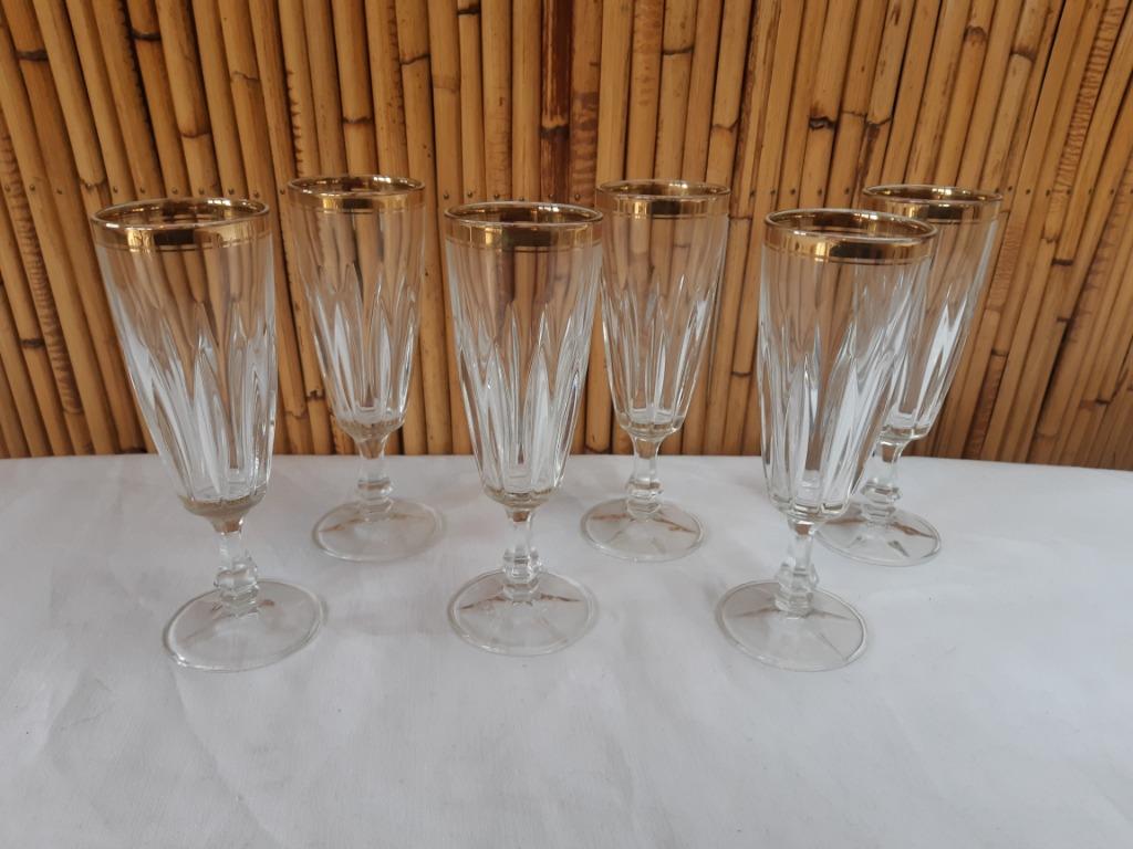 6 superbes flûtes / verres à champagne vintage 1960 en verre, Enlèvement ou Envoi