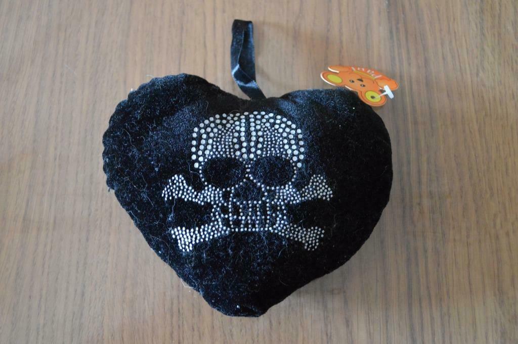 Pluche zwart hartje met doodskop 13 cm, Ophalen of Verzenden, Zo goed als nieuw, Overige typen