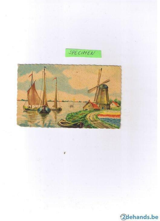 Oude postkaart met tekening molen en boot, Collections