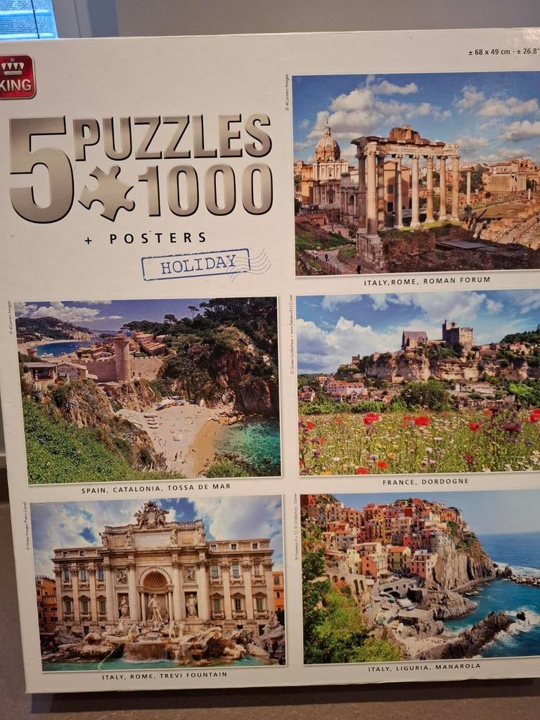 King 5 in 1 puzzel Holiday 1000stukjes 68x49 met poster €10, Ophalen of Verzenden, Zo goed als nieuw
