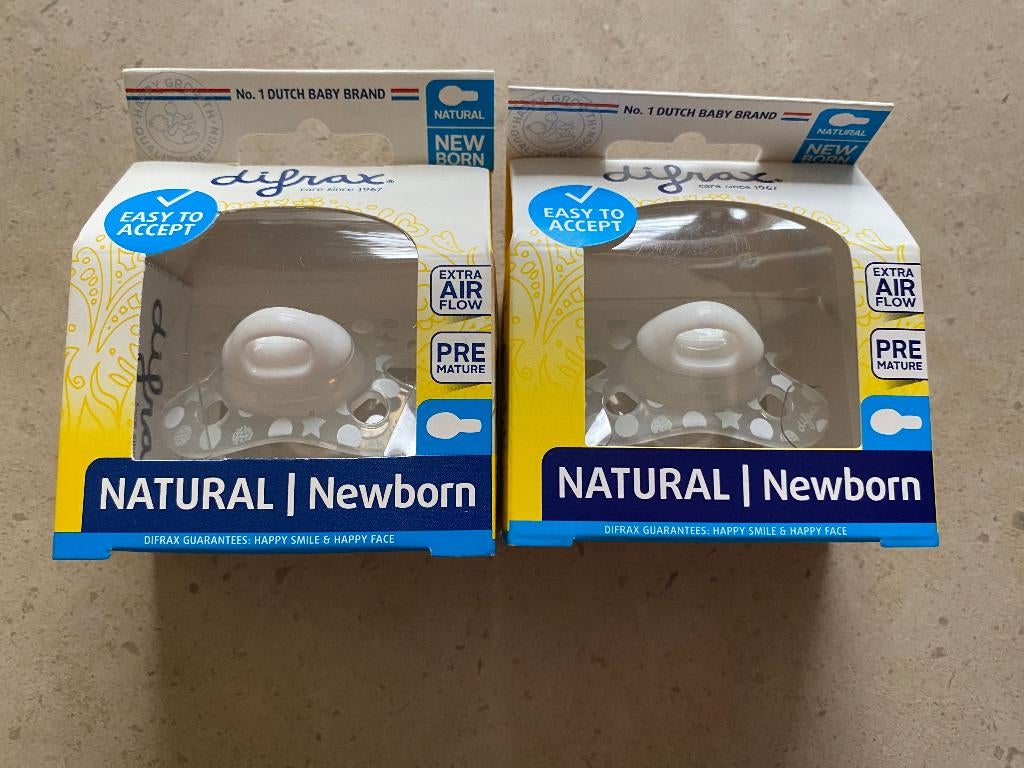2x Difrax tutje of fopspeen natural newborn baby, Ophalen of Verzenden, Nieuw