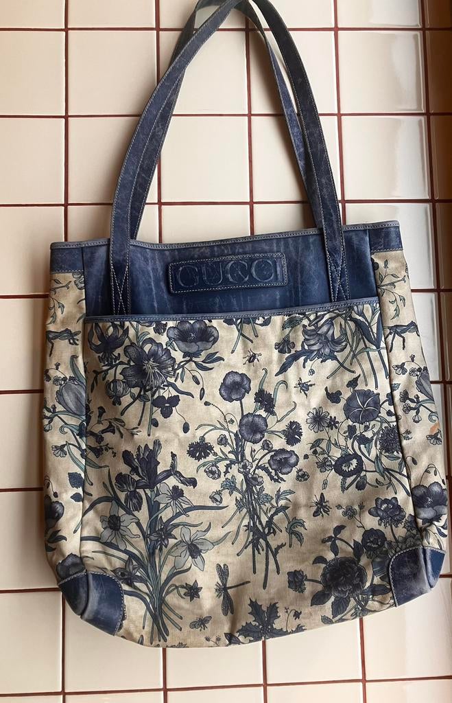 Vintage Gucci Floral Shopper tote bag, Handtassen en Accessoires, Tassen | Damestassen, Ophalen, Zo goed als nieuw, Shopper