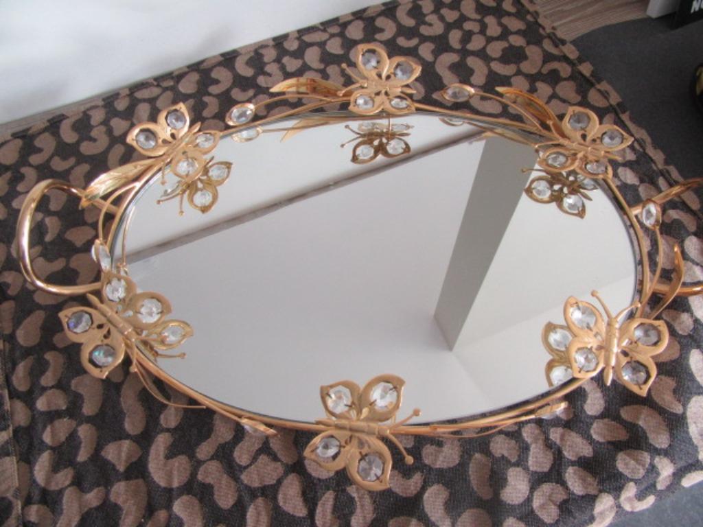 dienblad met spiegel - plateau - vlinders - decoratie, Ophalen of Verzenden, Gebruikt