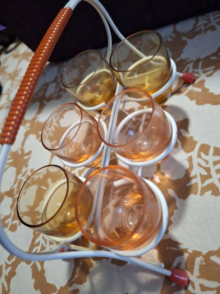 Likeur glaasjes vintage/rockabilly stijl, Ophalen, Zo goed als nieuw, Borrel- of Shotglas