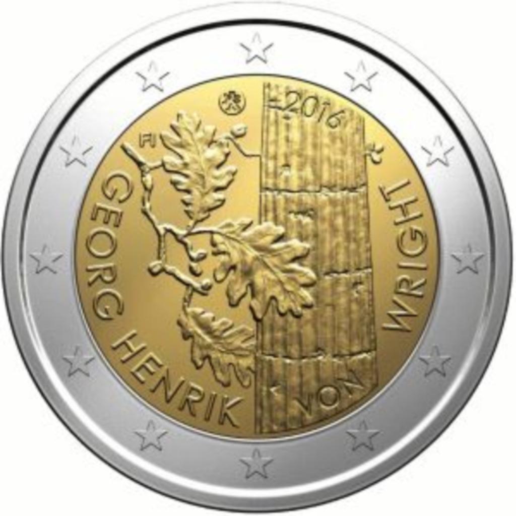 2016 finland georg henrik von wright, Ophalen of Verzenden, Finland, 2 euro, Losse munt