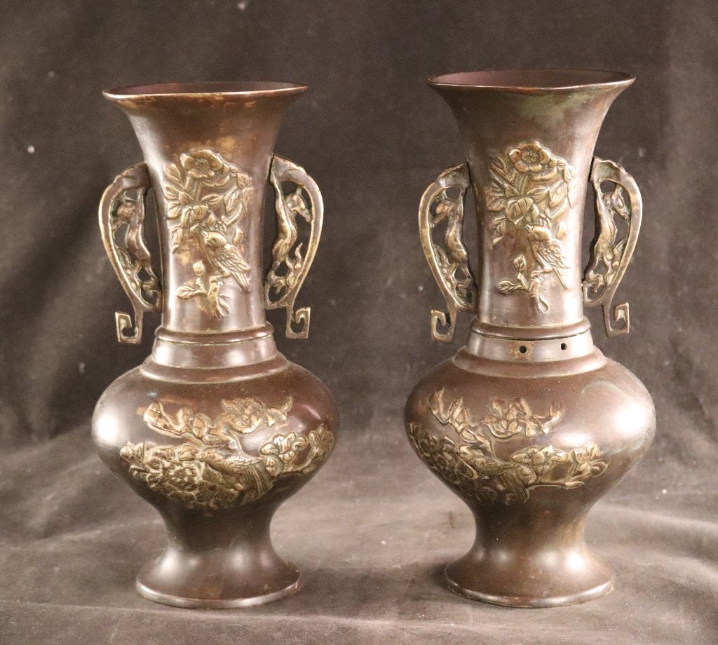 Paire de vases japonais en bronze, Enlèvement ou Envoi