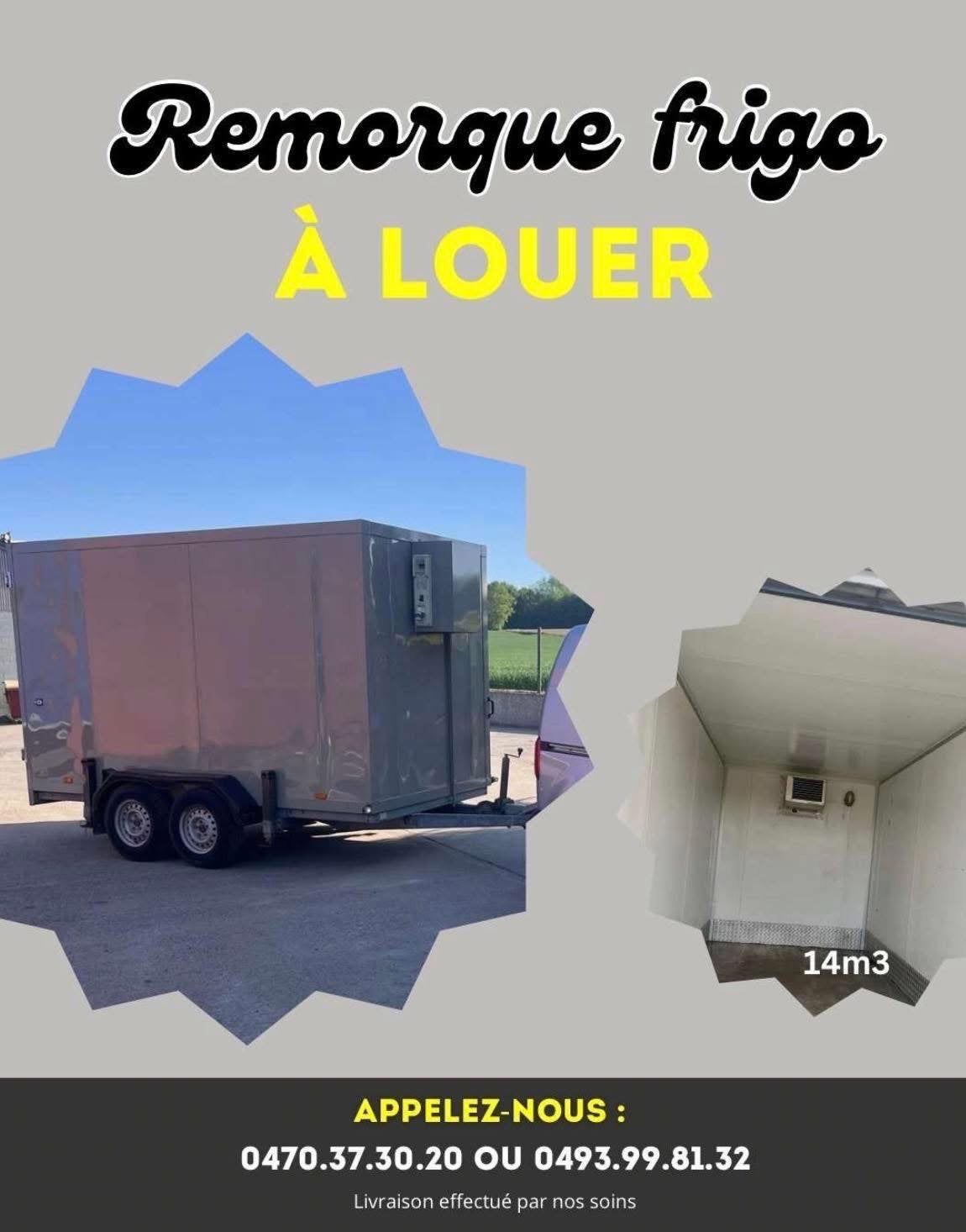 Location remorque frigo, Autos : Divers, Remorques, Comme neuf, Enlèvement ou Envoi