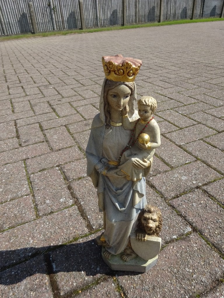 Vintage gipsen mariabeeld met vlaamse leeuw, Ophalen