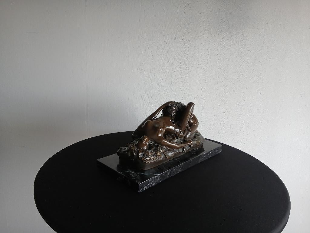 Statue en bronze de Jef Lambeaux, Enlèvement ou Envoi, Patiné, Brons, Statue