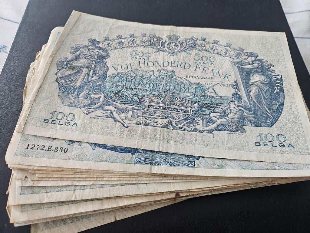 Oude biljetten 100 belga of 500 frank, Postzegels en Munten, Bankbiljetten | België, Verzenden
