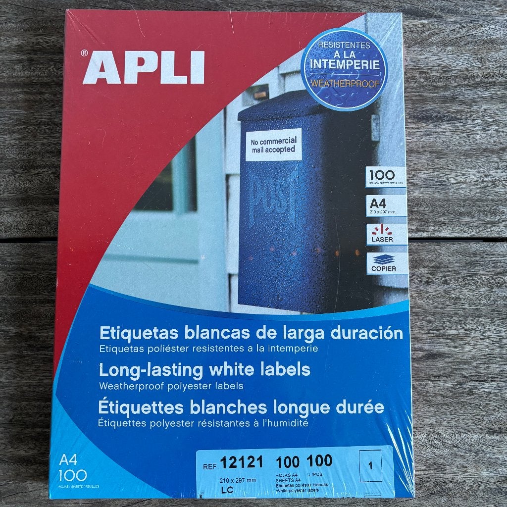 APLI Weerbestendige Etiketten A4 – 100 vel (Nieuw in doos), Ophalen of Verzenden, Nieuw
