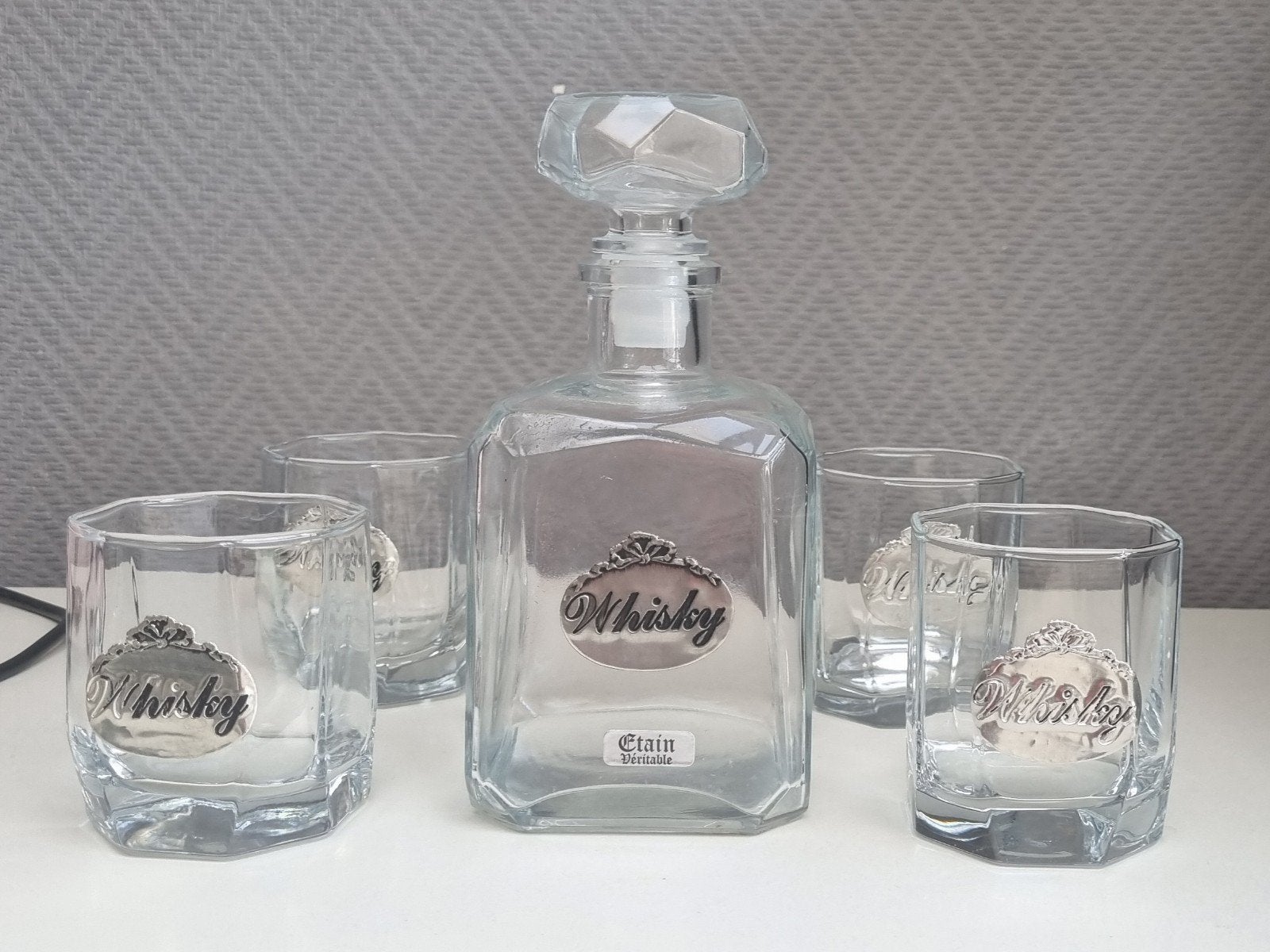 service à whisky vintage en verre octogonal carafe &4 verres, Ophalen, Gebruikt, Overige typen