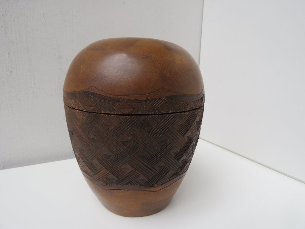 BoHo Houten opbergpot gegraveerd, Ophalen of Verzenden