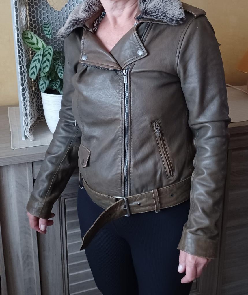 Perfecto Pepe Jeans London M van echt leer en bont, Motoren, Kleding | Motorkleding, Verzenden, Dames, Tweedehands, Jas | leer