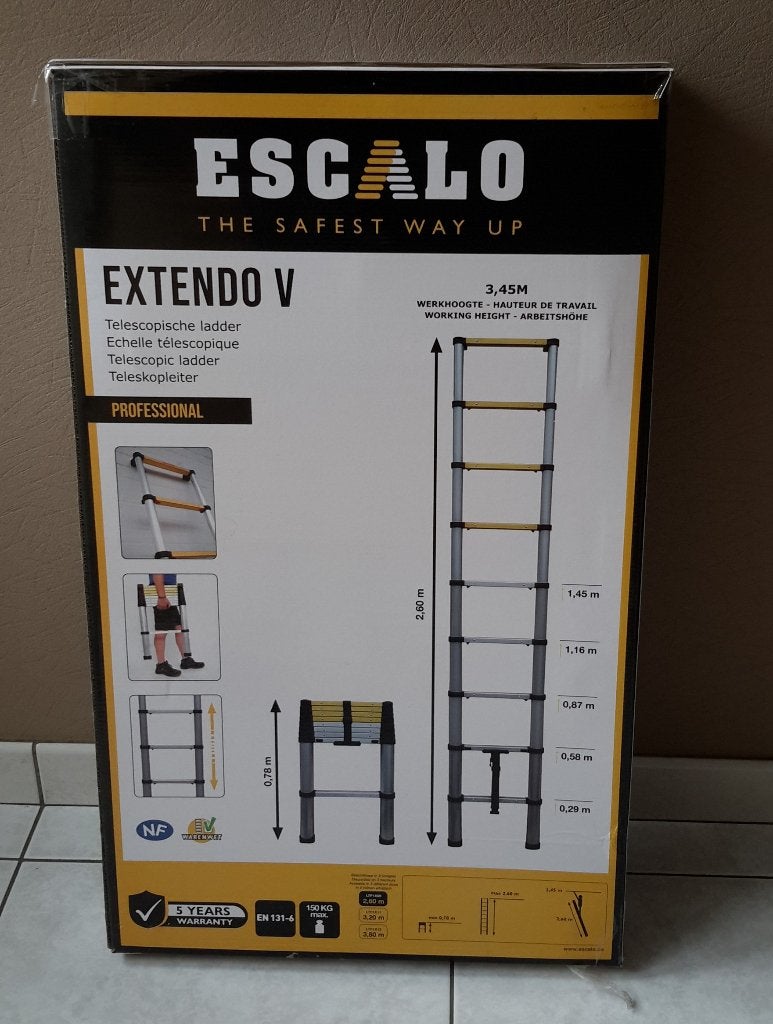 Telescopische ladder ESCALO werkhoogte 3,45m ( NIEUW ), Doe-het-zelf en Bouw, Ladders en Trappen, Ophalen, Nieuw, Ladder