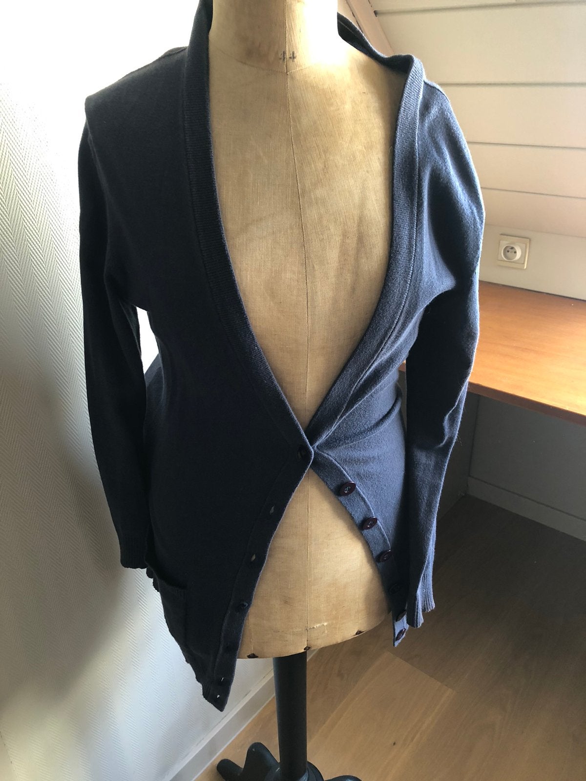 Lange blauwe gilet vest, Ophalen of Verzenden, Zo goed als nieuw, Maat 46/48 (XL) of groter